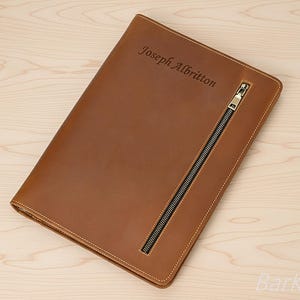 Personalized Leather Portfolio Case Binder 3 Rings Zippered Organizer Document Holder A4 Padfolio image 5
