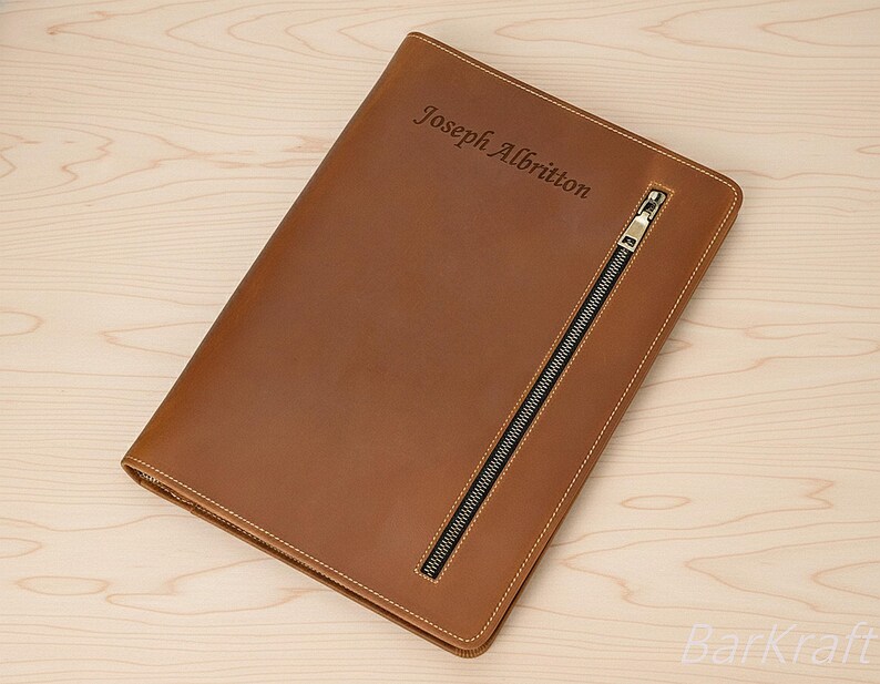 Personalized Leather Portfolio Case Binder 3 Rings Zippered Organizer Document Holder A4 Padfolio image 5