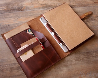 Personalized Leather Folder Portfolio Organizer Case: A4 A5 Refillable Notebook Cover
