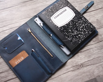 Leather Portfolio Case: Composition NoteBook Cover, Zipper A5 B5 A4 Large Moleskine Journal Covers