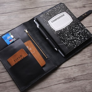 Leather Zipper Portfolio: Moleskine Cover, Travel Padfolio, Notepad Folder