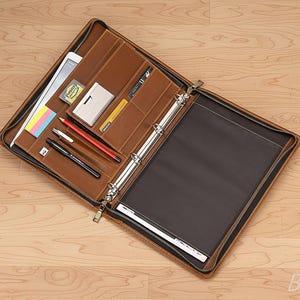 Personalized Leather Portfolio Case Binder 3 Rings Zippered Organizer Document Holder A4 Padfolio image 4