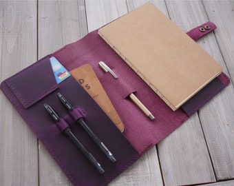 Purple Leather Journal Refillable, Personalized Notebook Cover Sketchbook Journal, A5 Lined Paper Bound Journal Cover for Men, Travel Gift