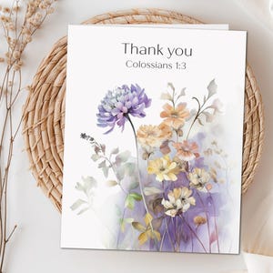 Christian Thank You Cards, Floral Scripture Note Cards, Philippians 1:3, Blank Inside