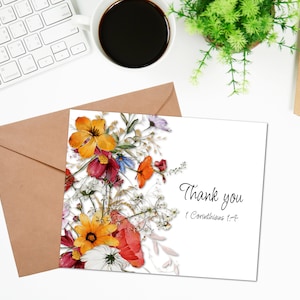 Floral Christian Thank You Cards: Scripture Bible Verse Notes
