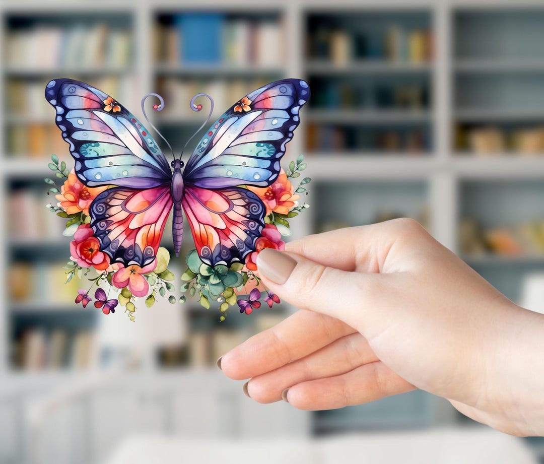 Colorful Butterfly Sticker: Floral Clear Vinyl Decal (3x3