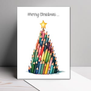 Teacher Christmas Card, Pencil Tree Design, Thank You Card