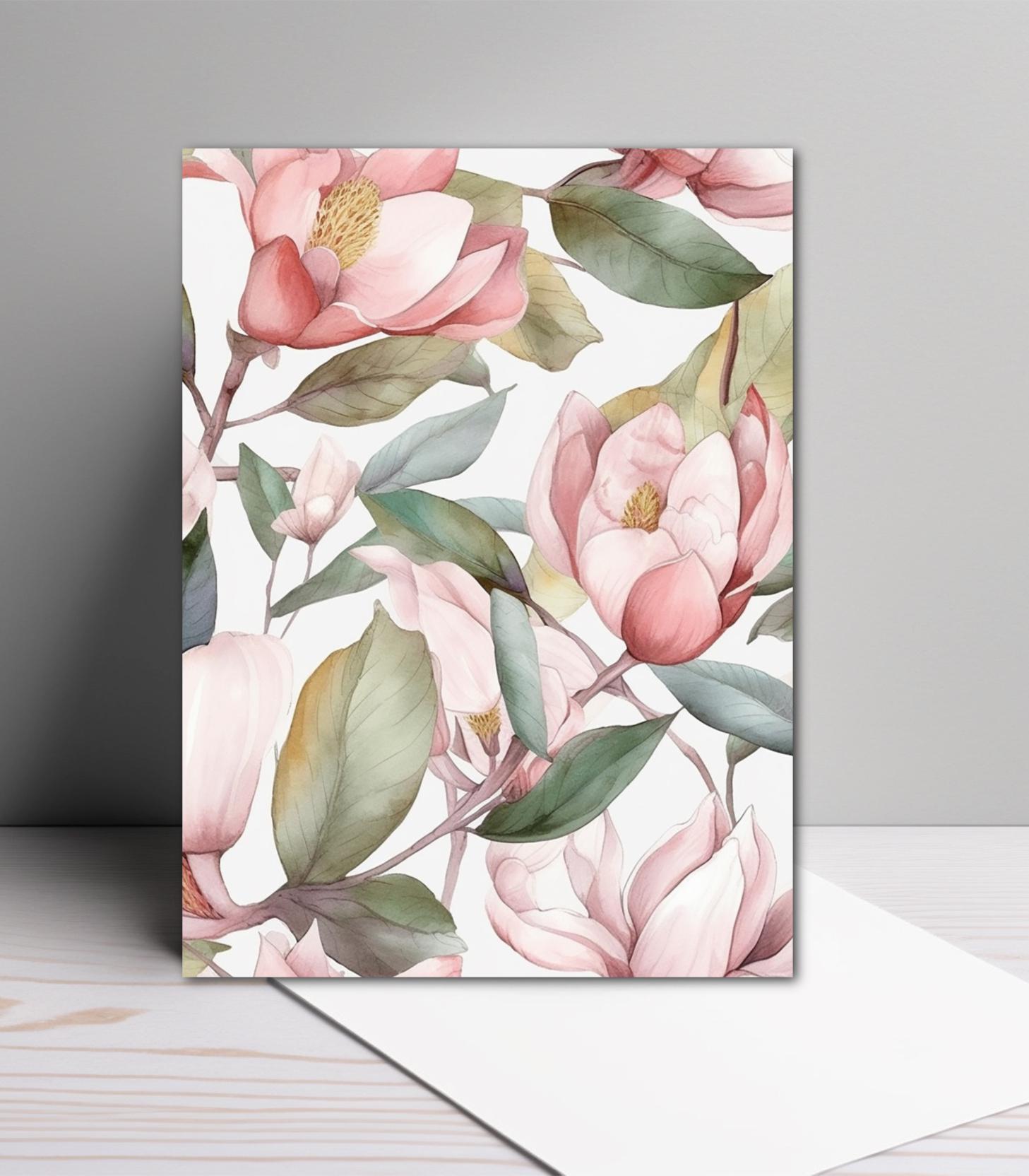 Magnolia Flower Note Card Set: Watercolor Floral Stationery - Etsy