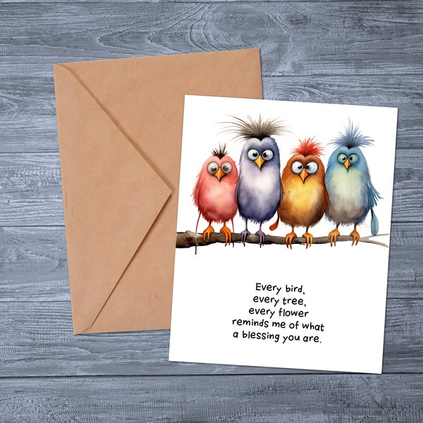 Christian note card, FREE sticker included, FUN bird note Card, encouragement card, A2 size, folded blank note card, free shipping!