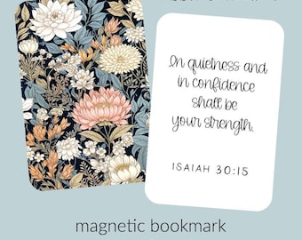 Floral Christian Magnetic Bookmark, Isaiah 30:15, Laminated