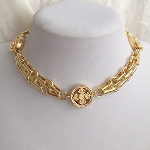Gold Choker Wide Gold Necklace Statement Gold Choker Gold Link Necklace ...