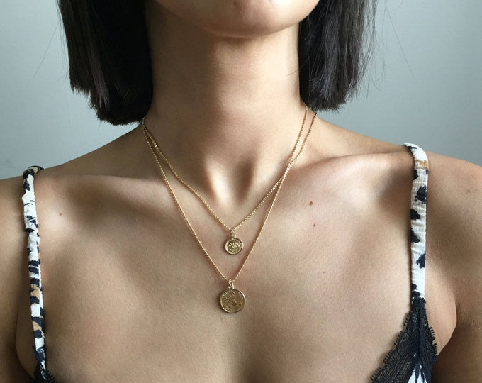 Gold coin necklace Trendy layering coin necklace  Good Luck Gold Charm Necklace lucky Pendant Necklace  Wedding gift jewelry coin necklace