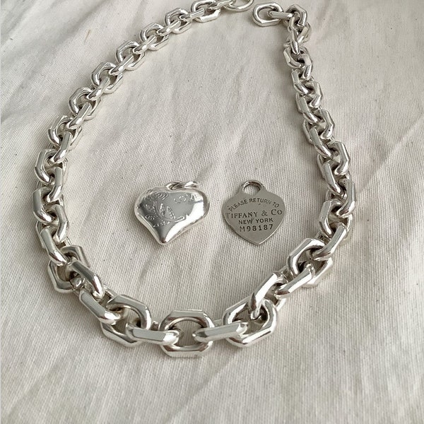 Chunky silver chain necklace large link silver necklace men silver necklace big heart silver iced out jewelry silver jewelry chunky choker