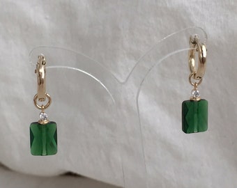 Emerald earrings Gold emerald earrings Royal Elegance Green Emerald Diamond Dangle Drop Earrings charmed hoops Emerald swarovski emerald