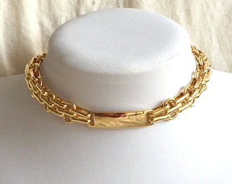 Wide gold choker chunky gold chain choker thick link chain choker I.D. necklace Gold name plate necklace gold bar choker I.D bar necklace