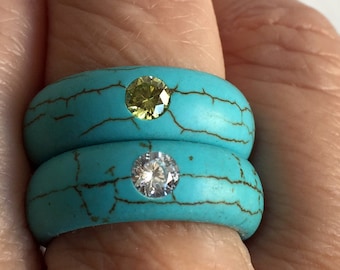 Turquoise band ring turquoise Statement ring turquoise and diamond ring, stone ring gemstone ring turquoise ring turquoise jewelry boho glam