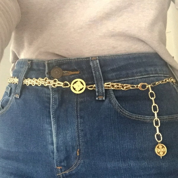 Gold Chain belt vintage chain belt link metal belt 90s chain belt inspired versace belt Gold Chain Waist Belt 80s Gold belt