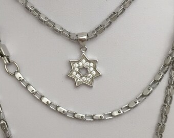 Man silver chain large star necklace stainless steel necklace diamond star chunky silver necklace men's necklace star charm star pendant