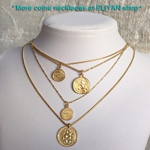 Gold coin necklace Gold hammered necklace 14k gold medallion necklace gold coin pendant Greek coin necklace gold sun pendant necklace flower image 9