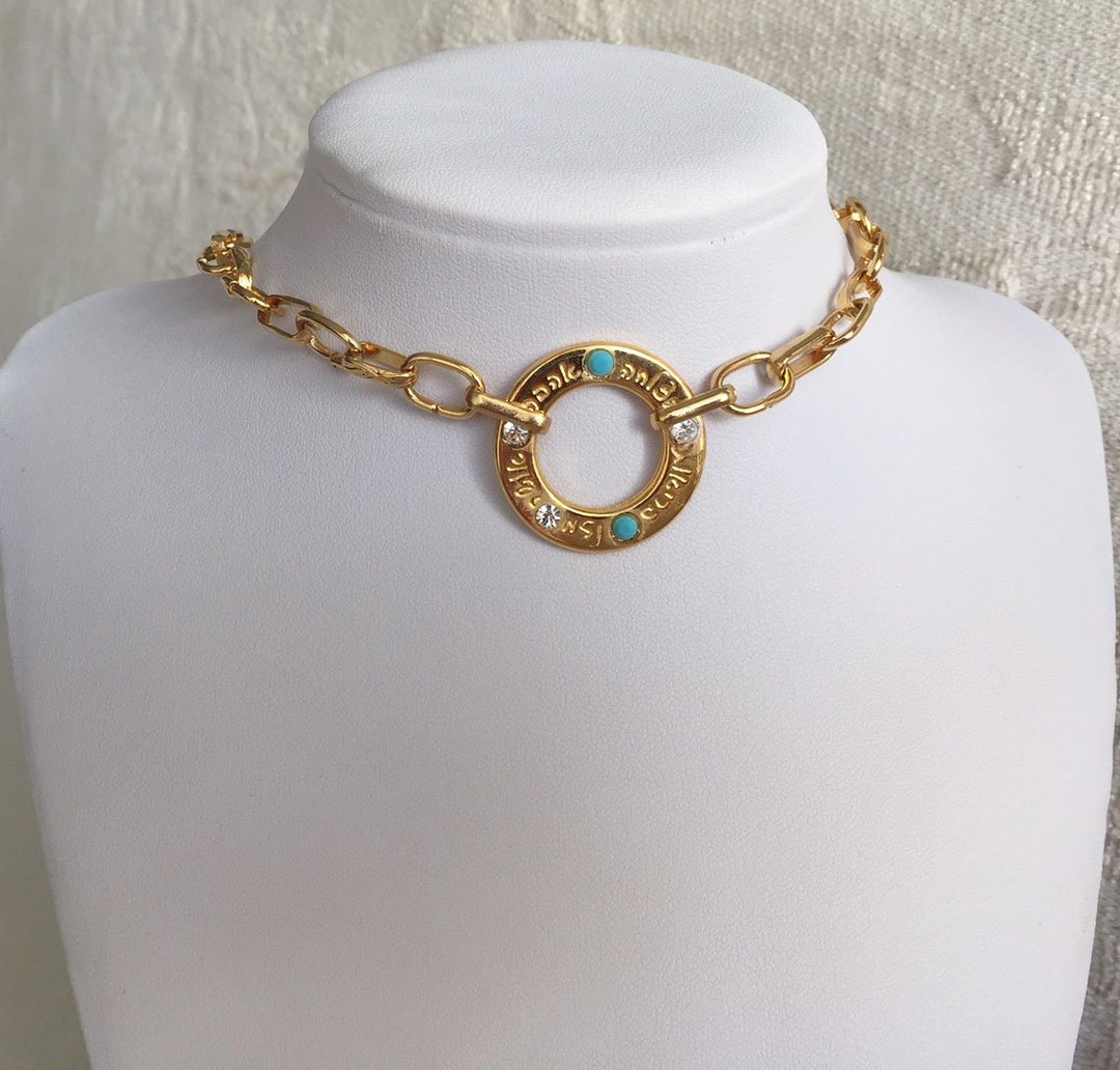Gold Chunky Choker Gold Circle Necklace Large Circle Choker Coin Charm