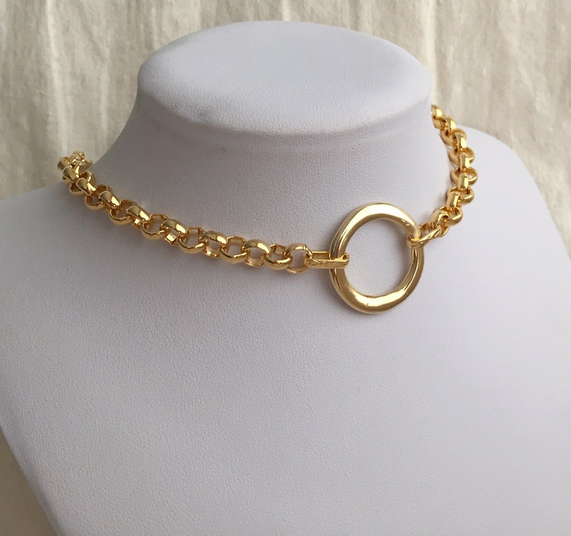 Gold choker gold wide necklace gold statement necklace Gold Etsy