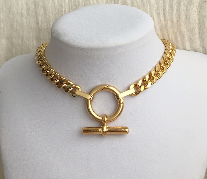 Chunky Gold Necklace Curb Chain Necklace Large Toggle Necklace Etsy