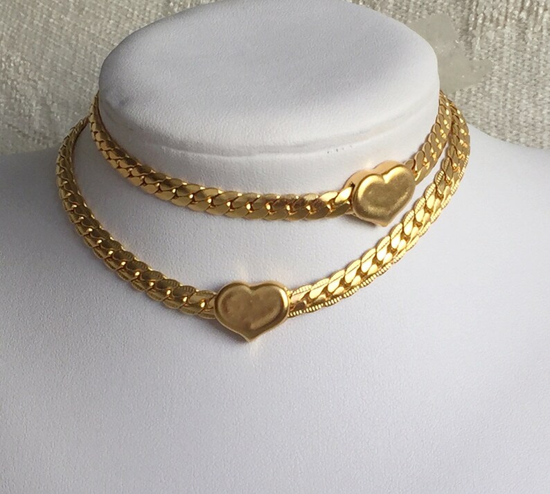 Gold Heart Choker Wide Gold Choker Chunky Gold Statement Etsy