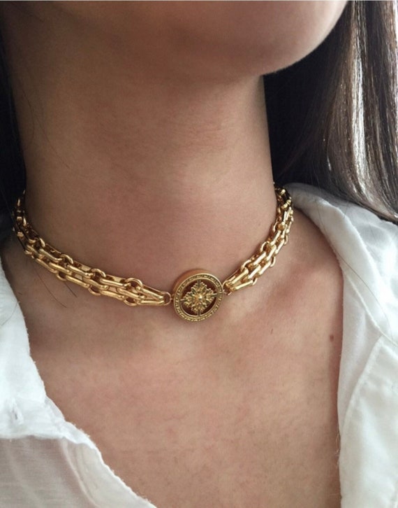 Gold Choker Wide Gold Necklace Statement Gold Choker Gold Link Necklace  Chunky Gold Choker Gold Vintage Couture Jewelry Gold Vintage Style - Etsy