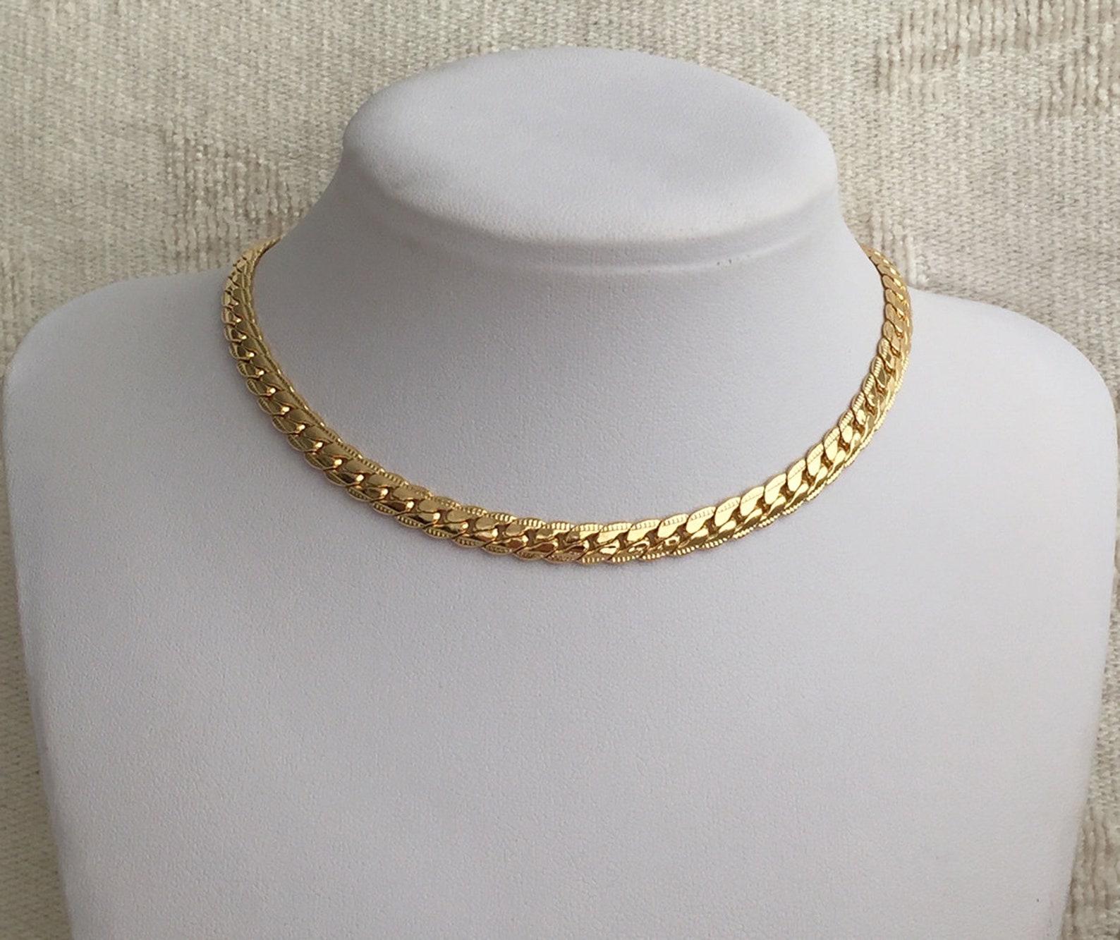 Wide Flat Gold Necklace Flat Gold Necklace Gold Herringbone Etsy