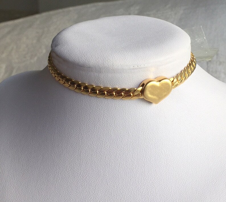 Gold Heart Choker Wide Gold Choker Chunky Gold Statement Etsy