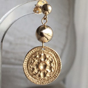 Gold coin necklace Gold hammered necklace 14k gold medallion necklace gold coin pendant Greek coin necklace gold sun pendant necklace flower image 8