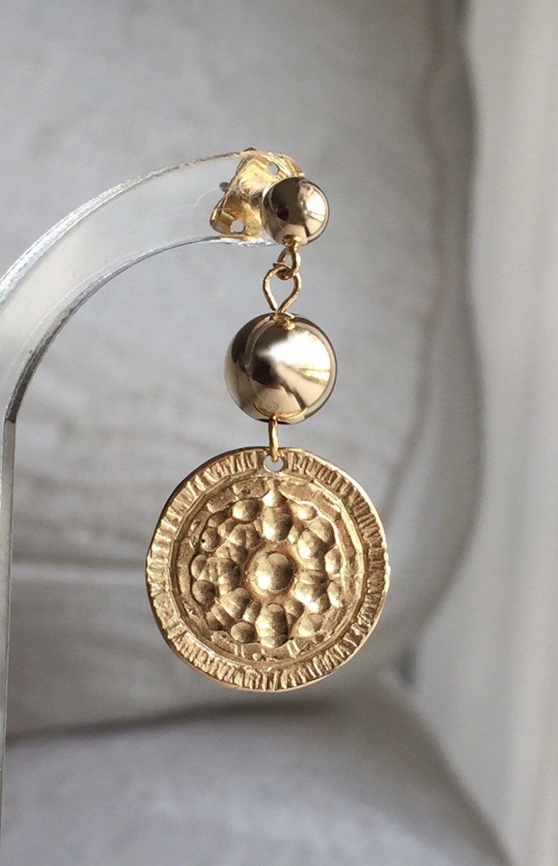 Gold coin necklace Gold hammered necklace 14k gold medallion necklace gold coin pendant Greek coin necklace gold sun pendant necklace flower image 8