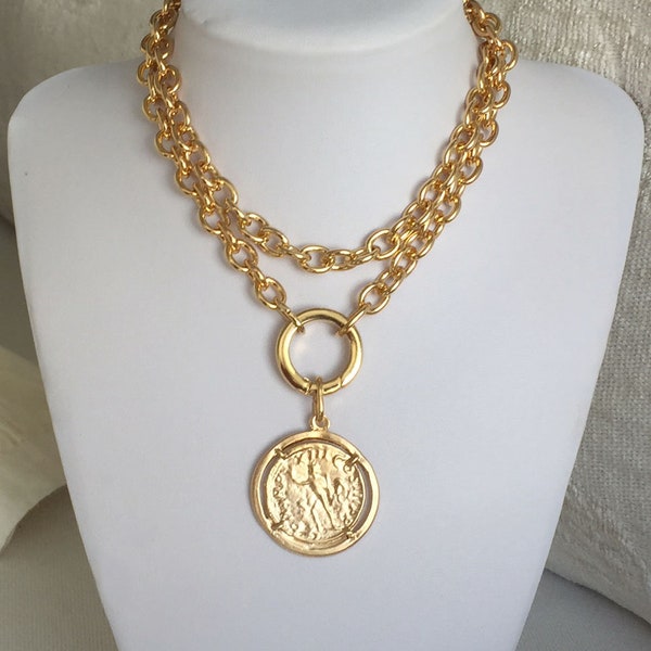 Chunky ketting Romeinse muntmedaillon statement sieraden