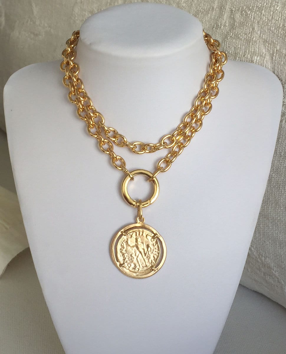 Chunky gold cheap medallion necklace