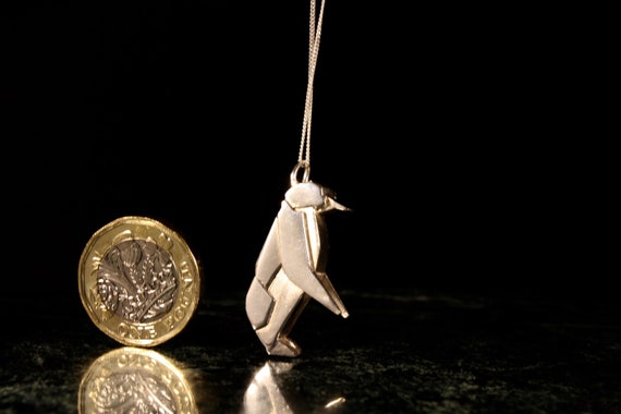 Sterling Silver Origami Penguin Necklace