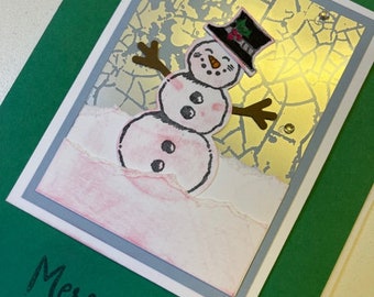 Shiny Handmade Snowman Christmas Greeting Card