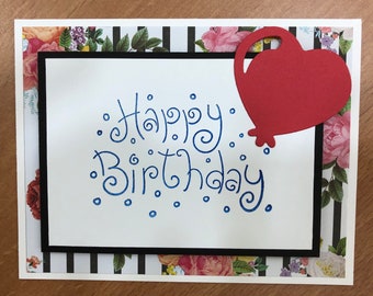 Handmade Floral and Balloon Hapoy Birthday Card