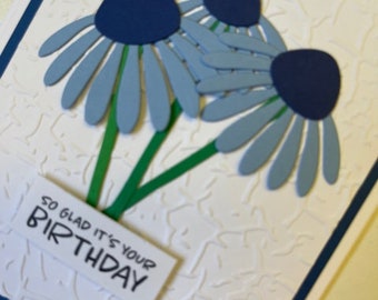 Beautiful Handmade Floral Blue Coneflower Birthday Card