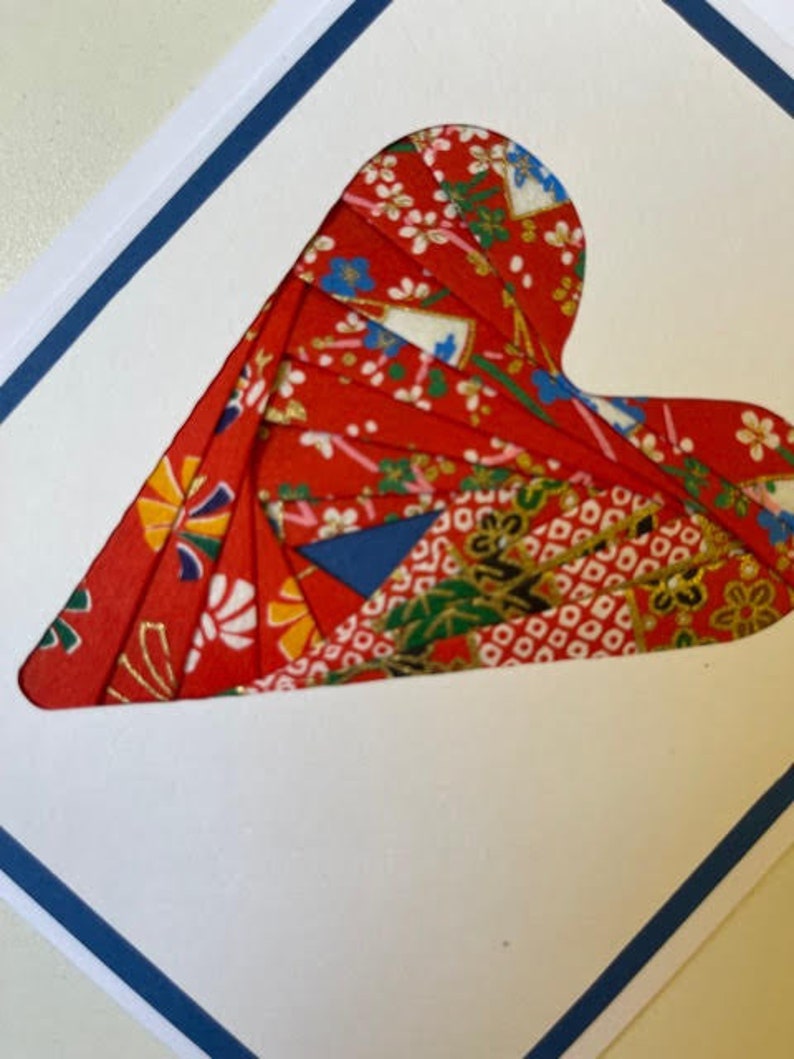Modern OOAK Handmade Iris Fold Heart Greeting Card image 2