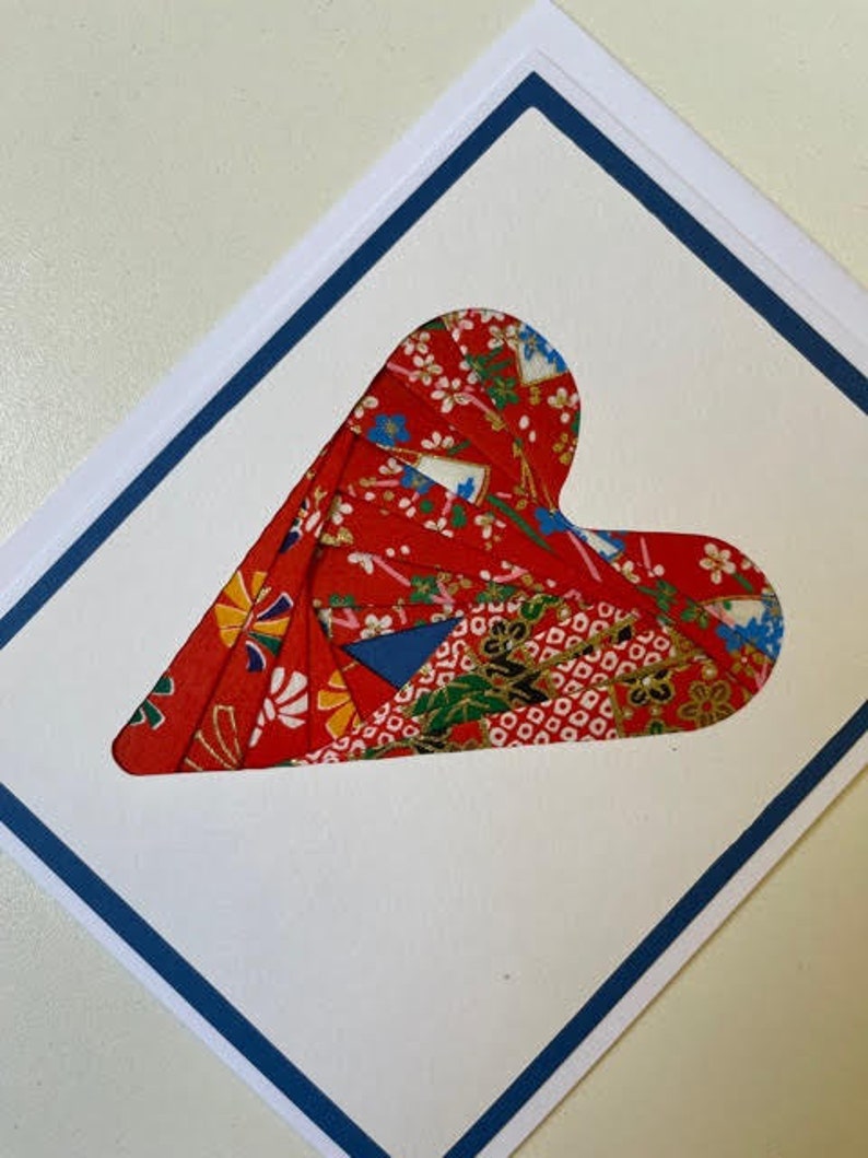 Modern OOAK Handmade Iris Fold Heart Greeting Card image 1