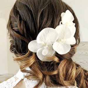 Orchid Hair Clip, White Flower Hair Pins, Orchid Hair Flower Bridal Hair Pin, Hair Pins Wedding Headpiece, Set of 3