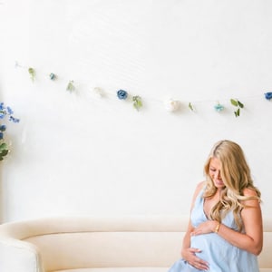 Dusty Blue Garland for Baby Showers and Maternity Shoots - Boho Floating Flowers for Hanging, Ceiling Floral Decorations
