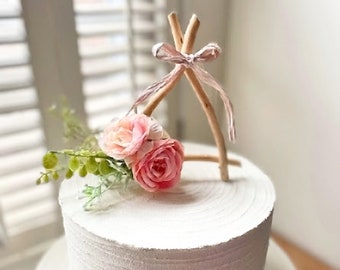 Pink Flower Cake Topper, Boho Cake Topper Baby Shower, Floral Cake Topper Cake Decorations, Birthday Cake Topper, Cake Topper Wood
