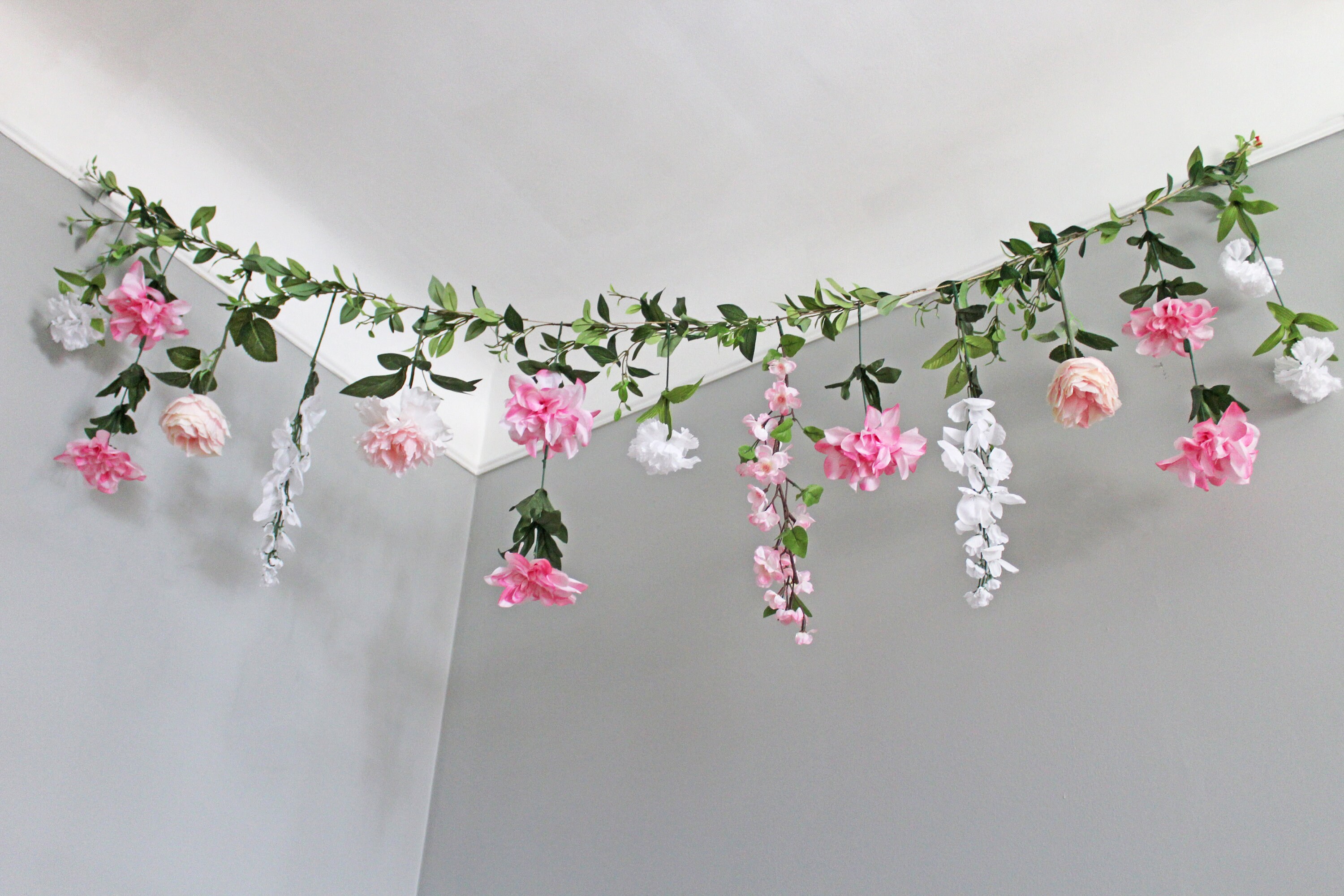 Pink and White Hanging Flowers Flower Garland Backdrop Etsy