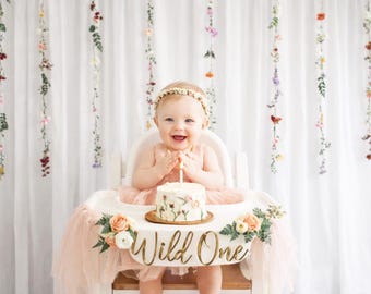 First Birthday Floral Backdrop – Wild One Party Garland for Cake Smash & Dessert Table