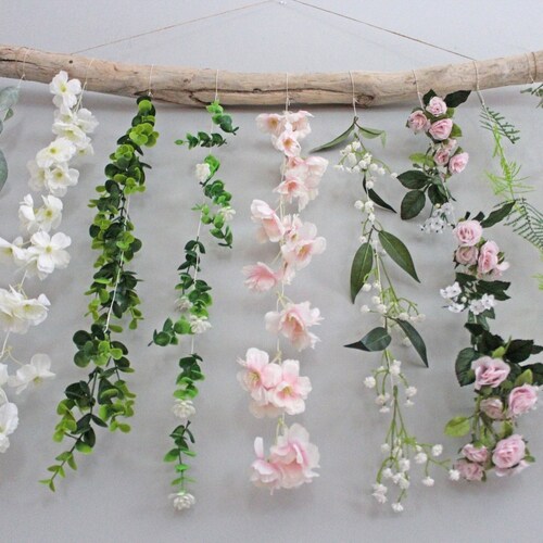 Suspension murale florale bohème, fausse verdure sur bois flotté