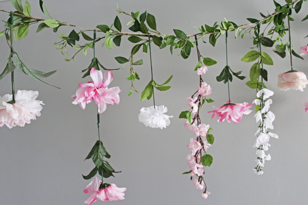 Pink Floral Garland, Hanging Flower Wall Decor, Garland Wall Hanging