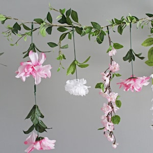 Pink Floral Garland, Hanging Flower Wall Decor, Garland Wall Hanging, Garland Decor, Wedding Garland for Arch, Boho Nursery Decor Girl