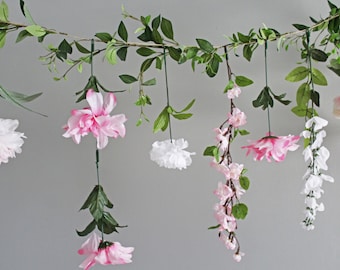 Pink Floral Garland, Hanging Flower Wall Decor, Wedding Arch, Nursery Decor