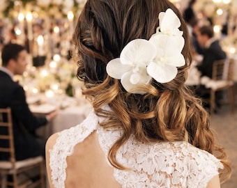 White Orchid Hair Pins Set of 3 – Bridal Orchid Hair Clip, Wedding Flower Hair Accessories, Romantic Bridal Headpiece